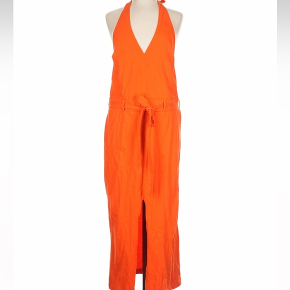 Free People Beach womans Orange Backless midi Dress size L - Picture 2 of 3